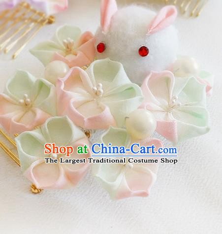 Asian Japan Geisha Green Sakura Rabbit Hair Claw Japanese Traditional Hair Accessories for Women