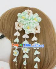 Asian Japan Traditional Geisha Green Flowers Tassel Hairpins Japanese Kimono Hair Accessories for Women