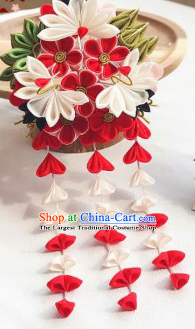 Asian Japan Geisha Red Sakura Tassel Hair Claw Japanese Traditional Hair Accessories for Women