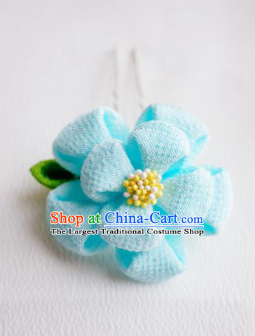 Asian Japan Traditional Geisha Blue Sakura Little Hairpins Japanese Kimono Hair Accessories for Women