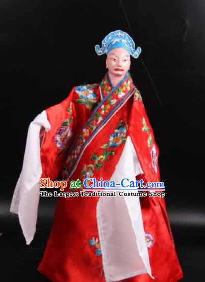 Traditional Chinese Handmade Red Robe Scholar Puppet Marionette Puppets String Puppet Wooden Image Arts Collectibles