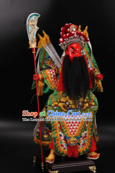 Traditional Chinese Handmade Green General Guan Yu Puppet Marionette Puppets String Puppet Wooden Image Arts Collectibles