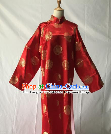 Traditional Chinese Huangmei Opera Niche Red Long Gown Ancient Qing Dynasty Prince Costume for Men