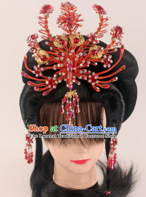 Traditional Chinese Beijing Opera Diva Red Phoenix Hairpins Hair Accessories Ancient Court Princess Headwear for Women