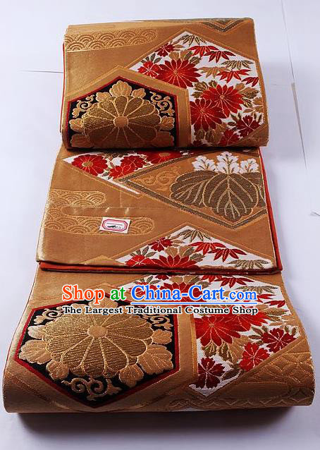 Traditional Japanese Classical Daisy Pattern Brown Waistband Kimono Brocade Accessories Yukata Belt for Women