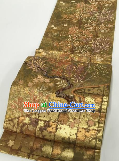 Traditional Japanese Classical Pattern Bronze Waistband Kimono Nishijin Brocade Accessories Yukata Belt for Women