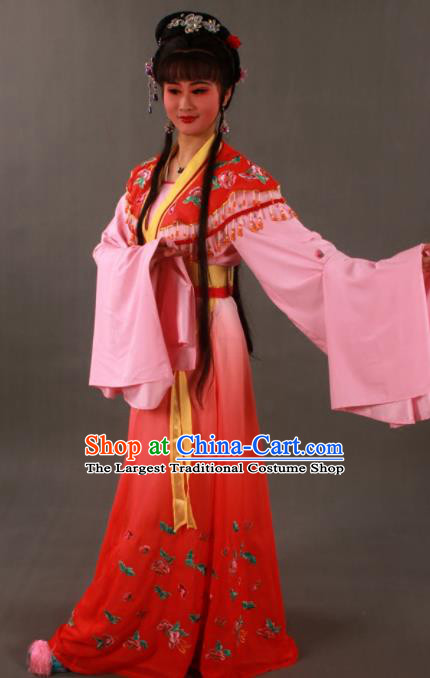 Traditional Chinese Peking Opera Actress Zhu Yingtai Red Dress Ancient Aristocratic Miss Costume for Women