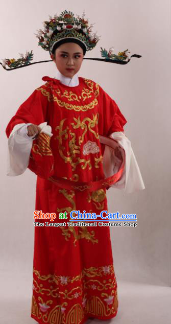 Traditional Chinese Huangmei Opera Niche Red Robe Ancient Number One Scholar Embroidered Costume for Men