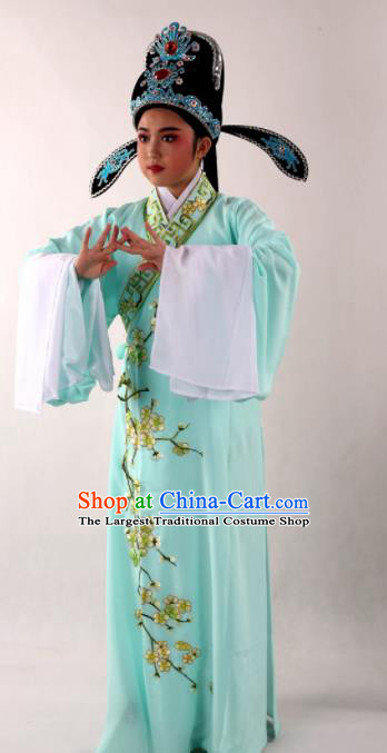 Traditional Chinese Shaoxing Opera Niche Costume Ancient Scholar Embroidered Plum Green Robe Clothing for Men