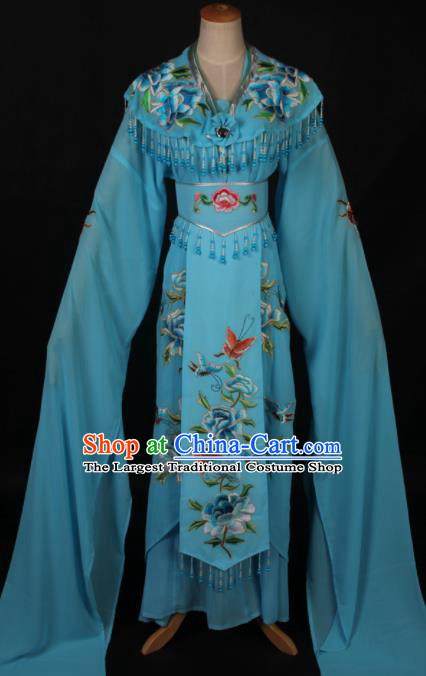 Traditional Chinese Shaoxing Opera Diva Blue Dress Ancient Peking Opera Princess Costume for Women