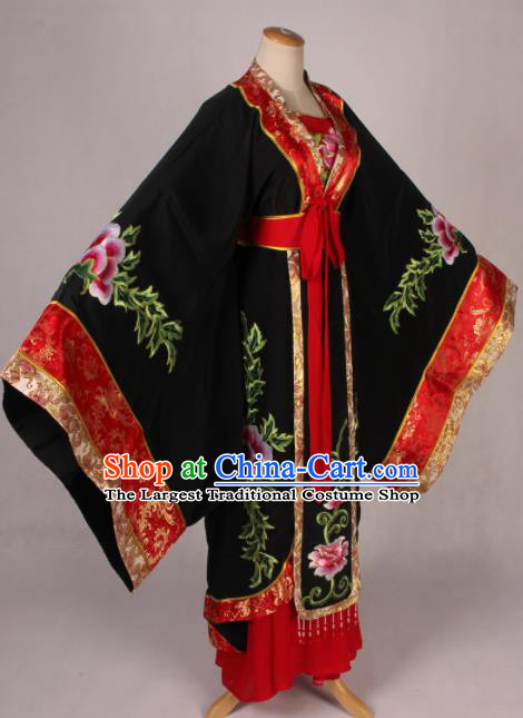 Traditional Chinese Shaoxing Opera Queen Embroidered Black Dress Ancient Peking Opera Diva Costume for Women