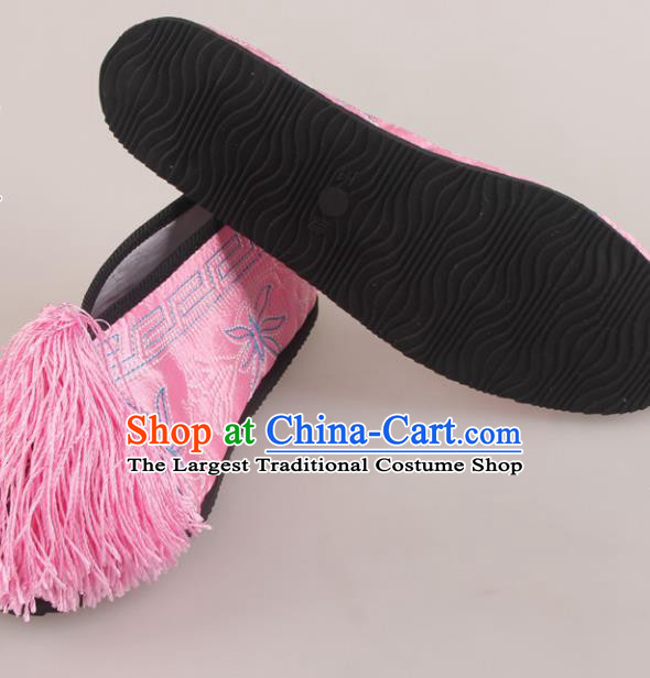 Traditional Chinese Beijing Opera Diva Pink Embroidered Shoes Handmade Ancient Princess Blood Stained Shoes for Women