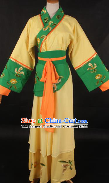 Chinese Traditional Shaoxing Opera Maidservant Yellow Dress Ancient Peking Opera Servant Girl Costume for Women