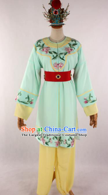 Traditional Chinese Shaoxing Opera Livehand Green Clothing Ancient Servant Costume for Men