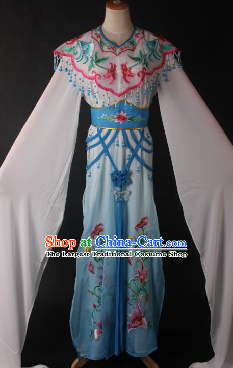 Traditional Chinese Shaoxing Opera Peri Princess Blue Dress Ancient Peking Opera Diva Costume for Women