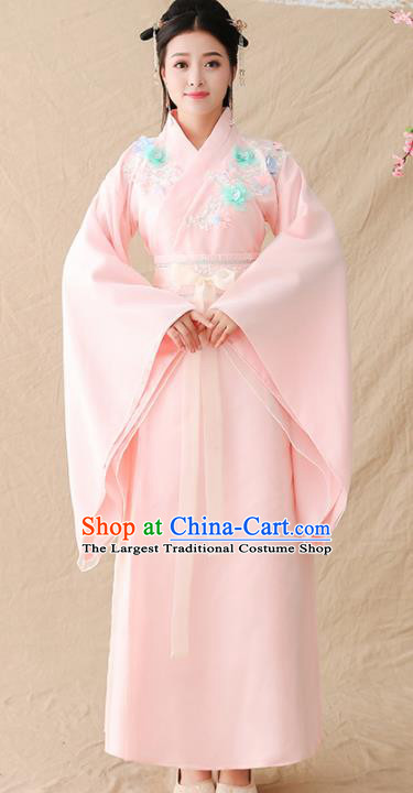 Chinese Ancient Drama Court Princess Pink Hanfu Dress Traditional Jin Dynasty Palace Lady Replica Costumes for Women