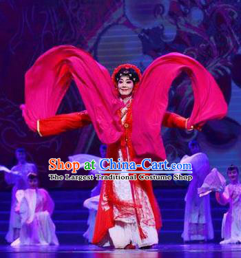 Traditional Chinese Classical Dance Guo Se Tian Xiang Costume Water Sleeve Beautiful Dance Red Dress for Women