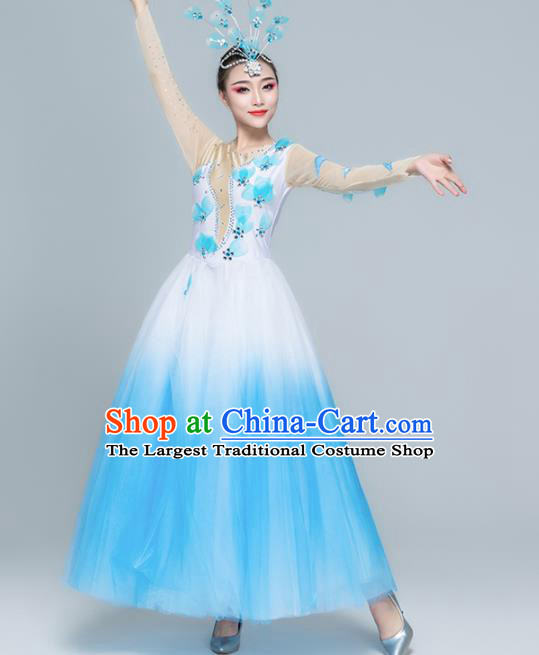 Traditional Chinese Spring Festival Gala Modern Dance Blue Dress Stage Show Chorus Opening Dance Costume for Women