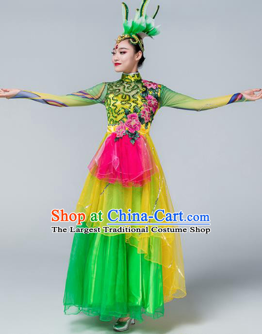 Traditional Chinese Spring Festival Gala Group Dance Green Dress Stage Show Chorus Opening Dance Costume for Women