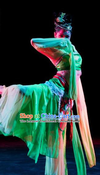 Traditional Chinese Classical Dance Lv Dai Dang Feng Green Water Sleeve Costume Stage Show Beautiful Dance Dress for Women