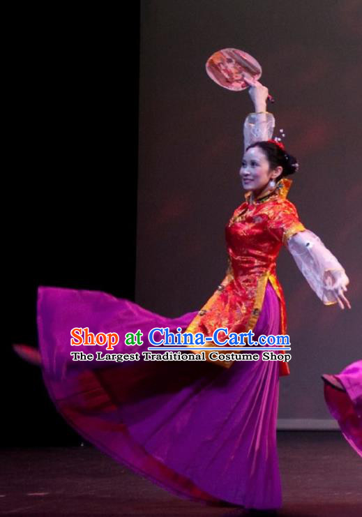 Chinese Beautiful Dance Wan Shan Shi Nv Costume Traditional Palace Fan Classical Dance Competition Dress for Women