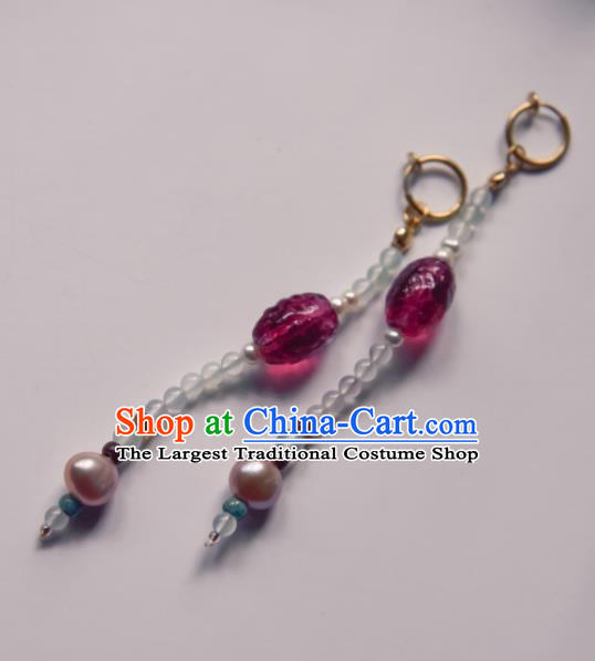 Chinese Ancient Princess Purple Crystal Bead Ear Accessories Traditional Hanfu Earrings for Women