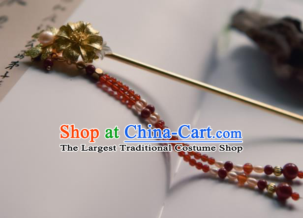 Chinese Ancient Princess Hair Accessories Traditional Hanfu Garnet Tassel Hairpins for Women