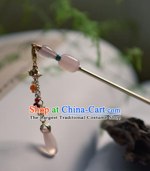 Chinese Ancient Princess Hair Accessories Traditional Hanfu Rose Quartz Tassel Hairpins for Women