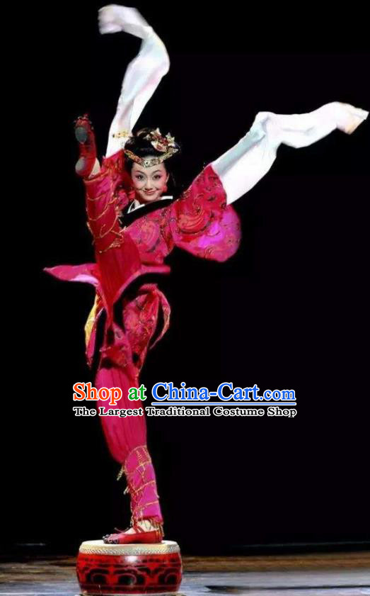 Chinese Beautiful Dance Tong Que Ji Red Costume Traditional Classical Drum Dance Competition Stage Show Dress for Women