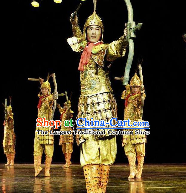 Traditional Chinese Classical Dance Tong Que Ji General Costume Group Dance Clothing for Men