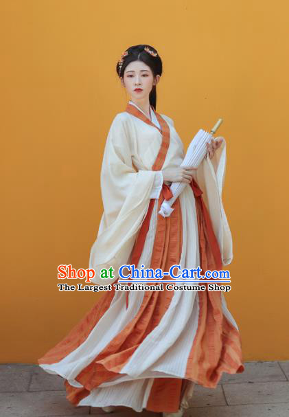 Traditional Chinese Jin Dynasty Palace Princess Historical Costume Ancient Court Maid Hanfu Dress for Women