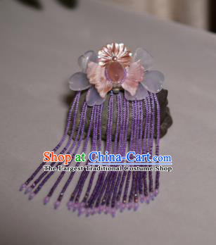 Chinese Ancient Princess Hair Accessories Purple Beads Butterfly Tassel Hair Claw Traditional Hanfu Hairpins for Women