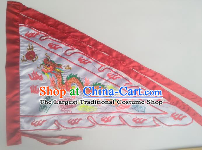 Chinese Traditional White Flag Dragon Boat Competition Embroidered Dragon Flag