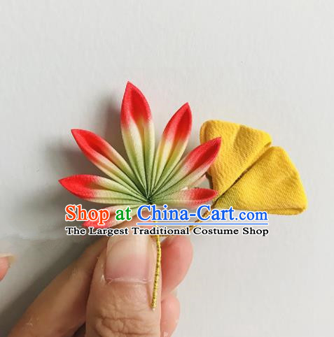 Japanese Geisha Kimono Ginkgo Leaf Hair Claw Hairpins Traditional Yamato Hair Accessories for Women