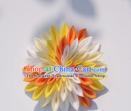 Japanese Geisha Kimono Orange Chrysanthemum Hair Claw Hairpins Traditional Yamato Hair Accessories for Women