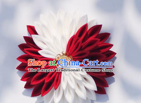 Japanese Geisha Kimono Wine Red Chrysanthemum Hair Claw Hairpins Traditional Yamato Hair Accessories for Women