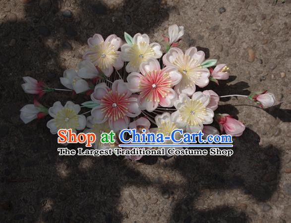 Japanese Geisha Kimono White Sakura Hair Claw Hairpins Traditional Yamato Hair Accessories for Women