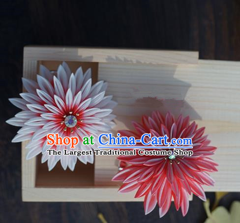 Japanese Geisha Kimono Pink Chrysanthemum Hair Claw Hairpins Traditional Yamato Hair Accessories for Women