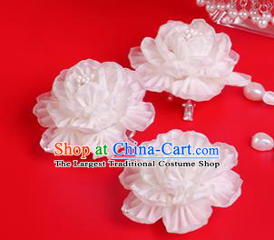 Japanese Geisha Kimono White Peony Hair Claw Hairpins Traditional Yamato Hair Accessories for Women