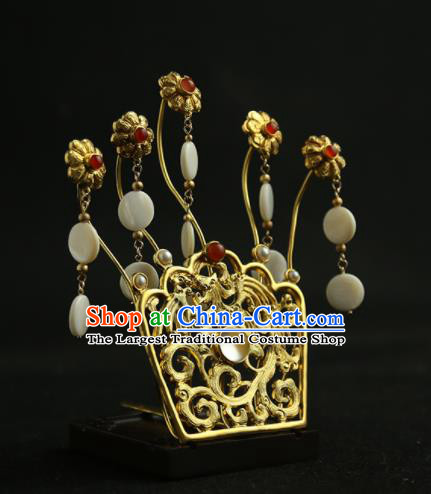 Chinese Ancient Princess Golden Hairpins Tassel Hair Crown Traditional Hanfu Hair Clip Hair Accessories for Women