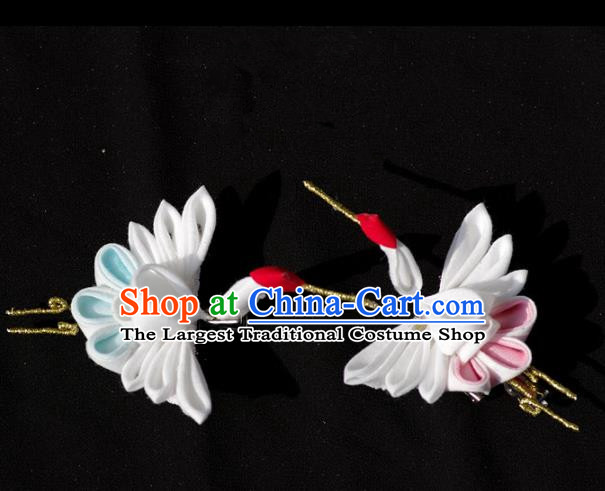 Japanese Geisha Kimono White Crane Hair Claw Hairpins Traditional Yamato Hair Accessories for Women