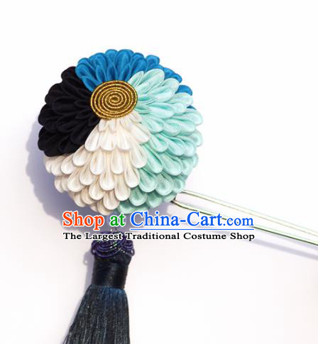 Japanese Geisha Kimono Blue Chrysanthemum Hairpins Traditional Yamato Hair Accessories for Women