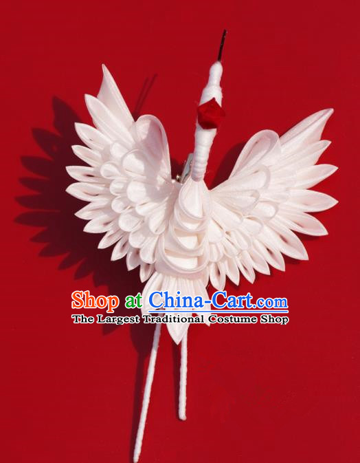 Japanese Geisha Kimono White Crane Hairpins Traditional Yamato Hair Accessories for Women