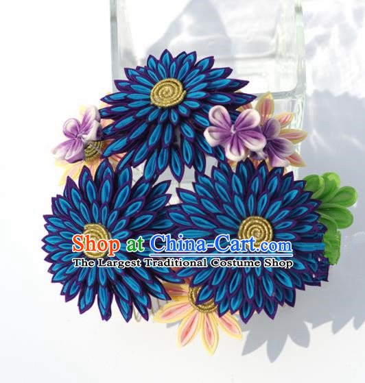 Japanese Geisha Kimono Royalblue Chrysanthemum Hairpins Traditional Yamato Hair Accessories for Women