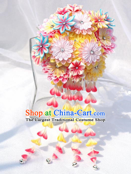 Japanese Geisha Kimono Yellow Chrysanthemum Tassel Hairpins Traditional Yamato Hair Accessories for Women