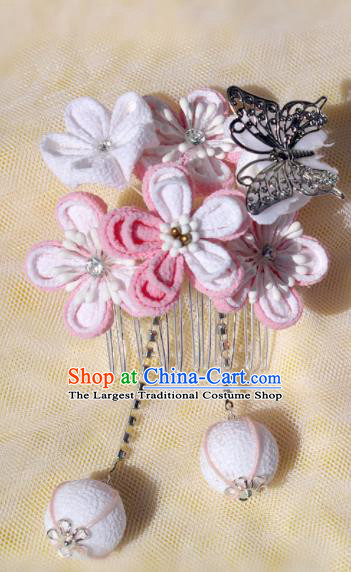 Japanese Geisha Kimono Sakura Butterfly Hair Comb Tassel Hairpins Traditional Yamato Hair Accessories for Women