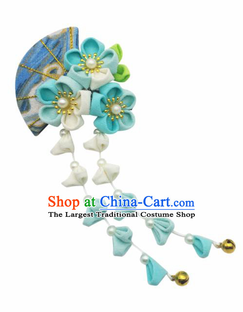 Japanese Geisha Oiran Kimono Green Sakura Tassel Hair Claw Hairpins Traditional Yamato Hair Accessories for Women