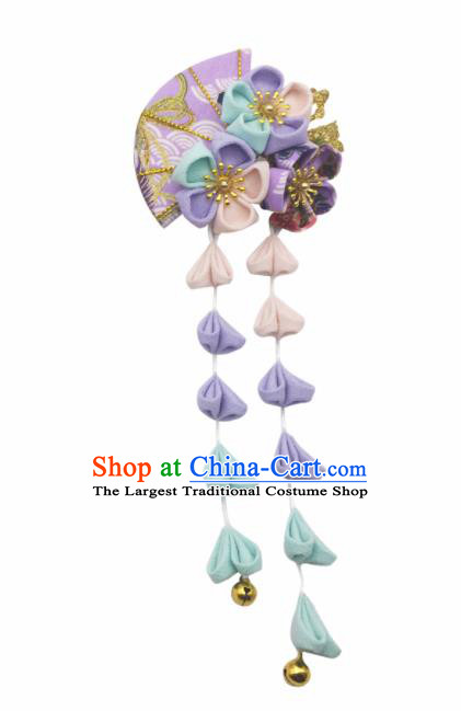 Japanese Geisha Oiran Kimono Purple Sakura Tassel Hair Claw Hairpins Traditional Yamato Hair Accessories for Women