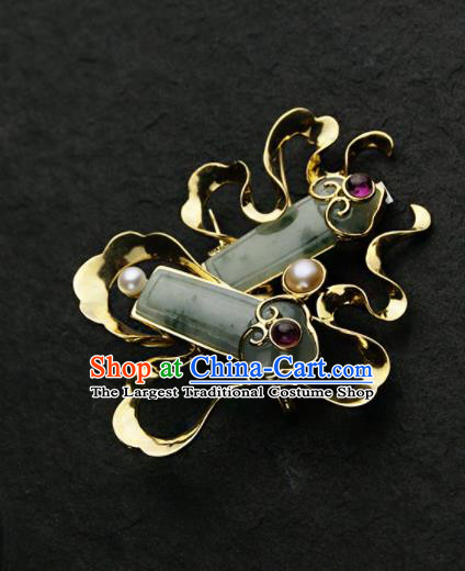 Chinese Ancient Court Jade Brooch Traditional Princess Hanfu Breastpin Jewelry Accessories for Women