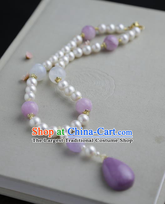 Chinese Ancient Court Purple Mica Necklace Traditional Princess Hanfu Pearls Necklet Accessories for Women